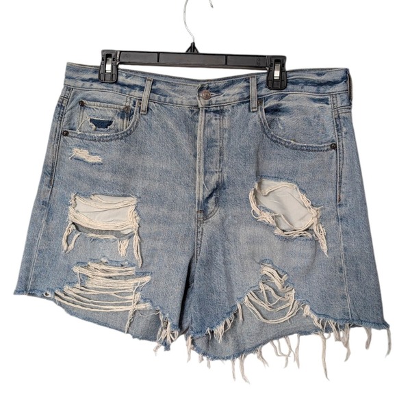 American Eagle 90s Boyfriend Shorts Ripped Thrashed Distressed Denim Womens 14 - Picture 8 of 8